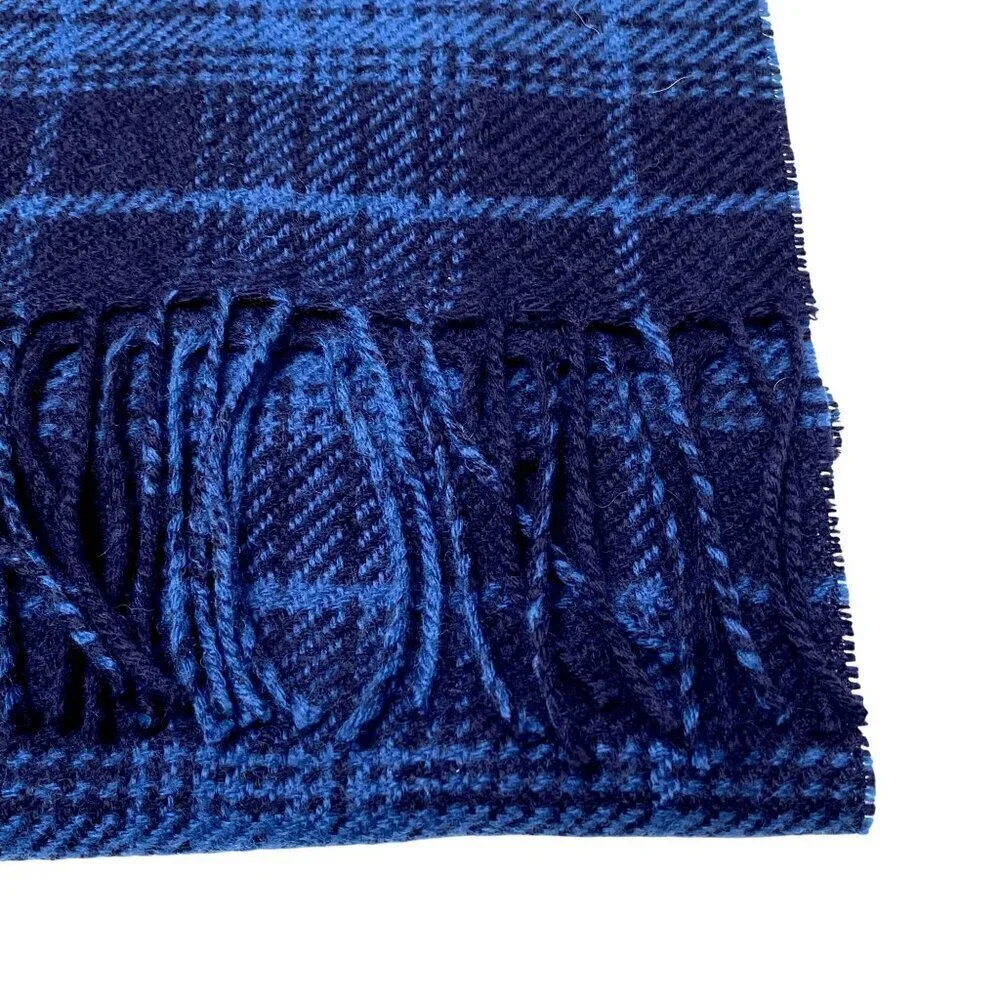 GAP Blue Plaid Scarf Acrylic Wool Blend Fringe Oblong Muffler 11.5x70
